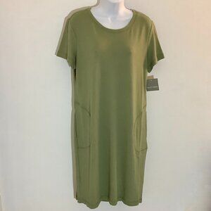 T Shirt Dress Medium Midi Green Short Sleeve Falls Creek. NWT